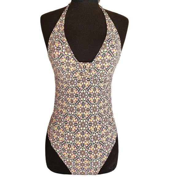 Women's Halter One-Piece Swimwear Cut Out MultiColor Swimsuit S NWOT - Picture 2 of 6